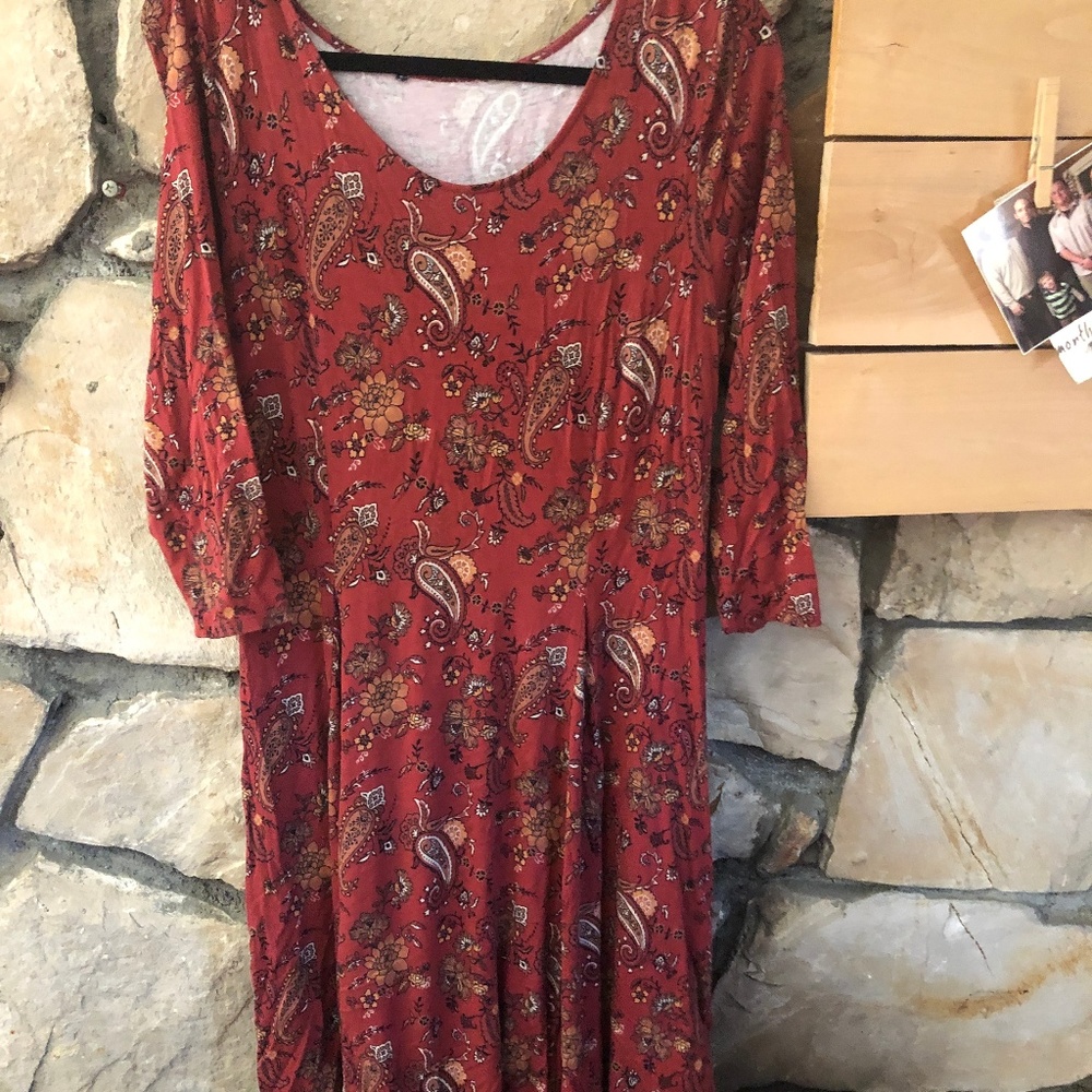Red Paisley Print Spandex Dress